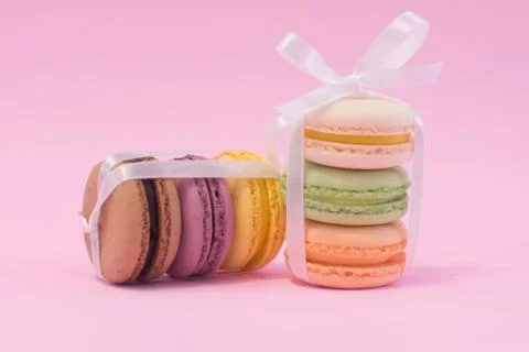 Macarons stack together with bow tie. Stock Photos