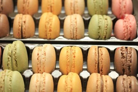 Macarons in a tray Foto stock