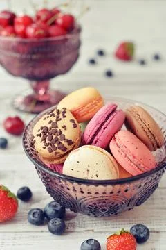 Macaroon with berries Stock Photos