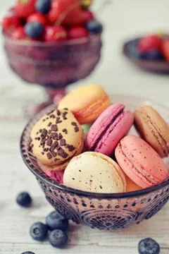 Macaroon with berries Stock Photos