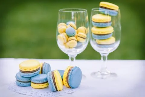 Macaroon blue yellow Stock Photos