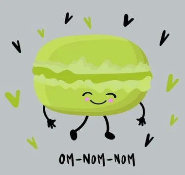 Macaroon cake. greeting card with text yum yum. Stock Illustration