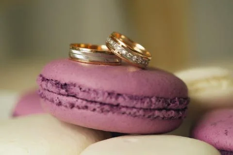 Macaroon cake wedding rings Stock Photos