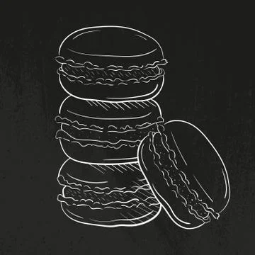 Macaroon cakes, vector illustration isolated on white background sketch style Stock Illustration
