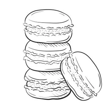 Macaroon cakes, vector illustration isolated on white background sketch style Stock Illustration