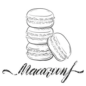 Macaroon cakes, vector illustration isolated on white background sketch style Stock Illustration