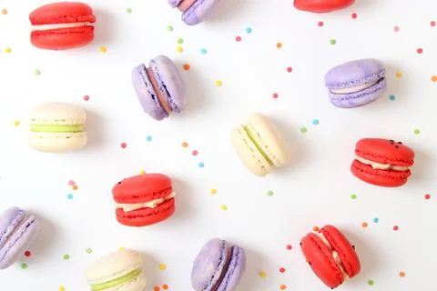 Macaroon cakes on a white background. Stock Photos