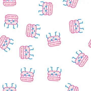 Macaroon dessert character vector seamless pattern Stock Illustration