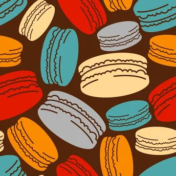 Macaroon pattern seamless. Macaroons Colourful dessert background. Macaron .. 스톡 일러스트