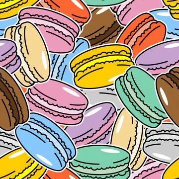 Macaroon pattern seamless. Macaroons Colourful dessert background. Macaron .. 스톡 일러스트