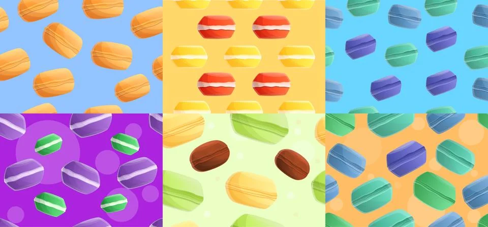 Macaroon pattern set, cartoon style 스톡 일러스트