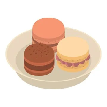 Macaroon on plate icon, isometric style Stock Illustration