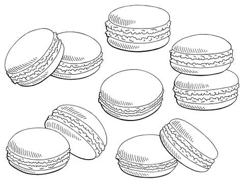 Macaroon set graphic black white isolated sketch illustration vector Stock Illustration