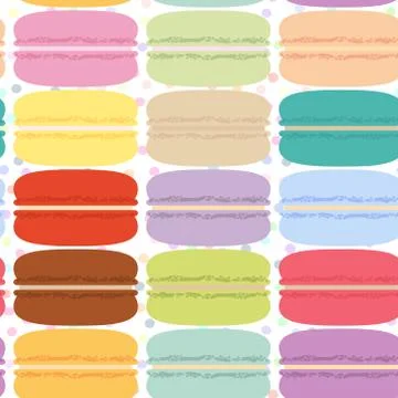 Macaroon set, seamless pattern pastel colors white polka dot background. Vect Stock Illustration