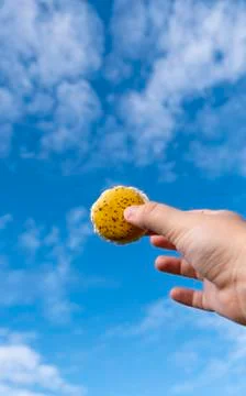 Macaroon on sky backround Stock Photos