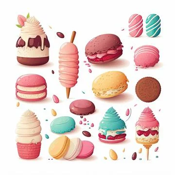 Macaroon, sweets, white background, vector illustration, Made by AI,Artific.. Illustrazione stock
