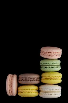 Macaroon. Two stack of colorful cake macaron with pastel tones and one macaro Stock Photos