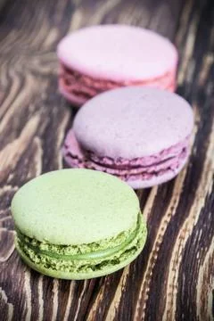 Macaroon on a wooden table Stock Photos
