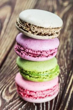 Macaroon on a wooden table Stock Photos