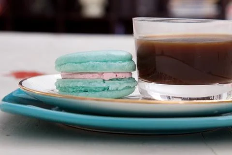 Macaroons and coffee Stock Photos