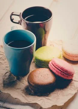 Macaroons and coffee Stock-Fotos