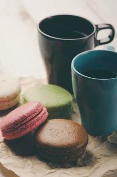 Macaroons and coffee Stock-Fotos