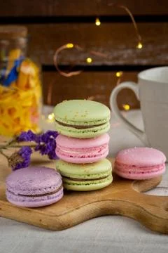 Macaroons and cup of coffee Foto stock