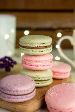 Macaroons and cup of coffee 스톡 사진