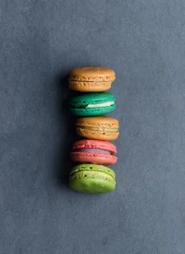 Macaroons biscuits in a row Stock Photos