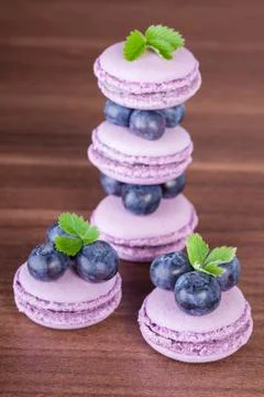 Macaroons with blueberries Stock Photos