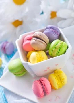 Macaroons in bowl  Stock-Fotos