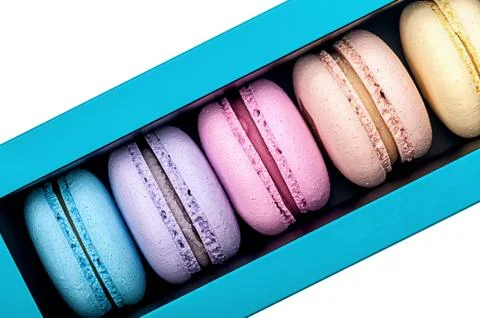 Macaroons in box top view Stock Photos