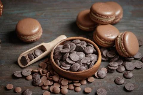 Macaroons with a chocolate drops Stock Photos