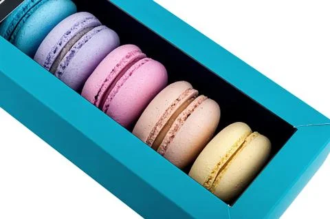Macaroons in gift box rotated Stock-Fotos