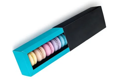 Macaroons in gift box top view Stock Photos