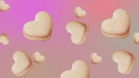 Macaroons Heart cookie flying and wiggle. 4k - Valentine's Stock Footage 168619330