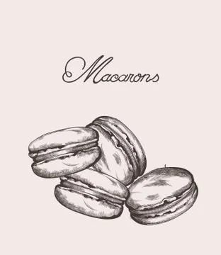 Macaroons line art Vector. Delicious sweets illustrations Stock Illustration