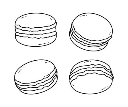 Macaroons outline set, macaroons line art, dessert collection, French biscu.. Illustrazione stock