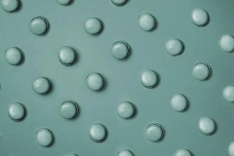 Macaroons pattern green mint color matching objects and background Stock Photos