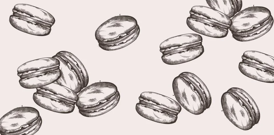 Macaroons pattern line art Vector. Delicious sweets illustrations Stock Illustration