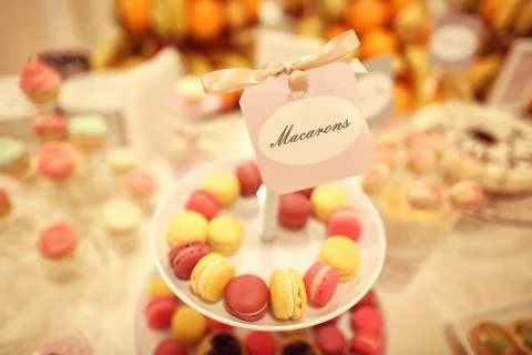 Macaroons on plate Stock Photos