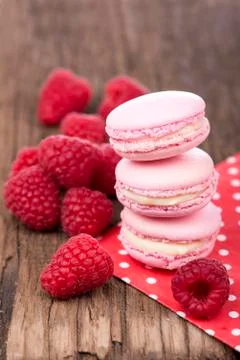 Macaroons with raspberry Stock Photos