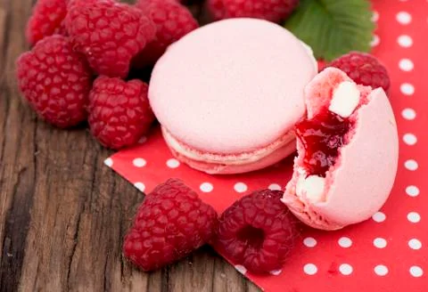 Macaroons with raspberry Stock Photos