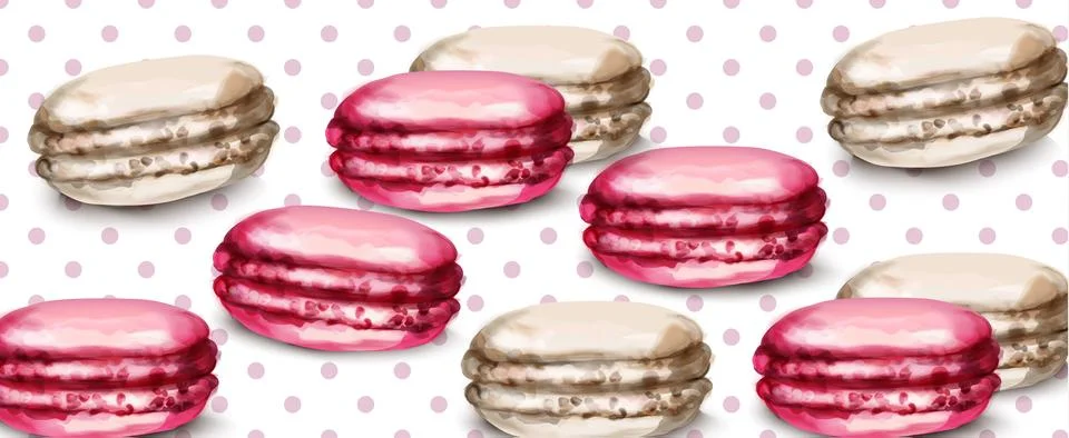 Macaroons retro background Vector watercolor. Banner template sweet french de Stock Illustration