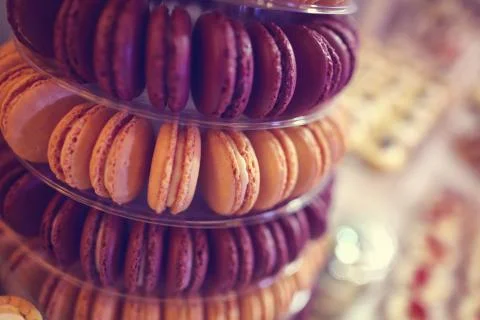 Macaroons on rounded plate Stock Photos