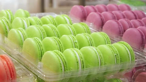 Macaroons on the shelf at the store. Stock Footage 232753599