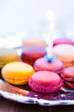 Macaroons on silver tray Stock Photos