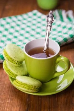 Macaroons with tea Stock Photos