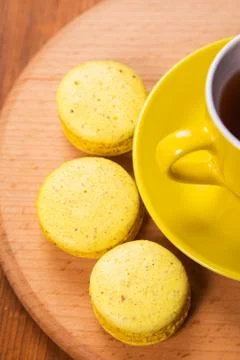 Macaroons with tea Stock Photos