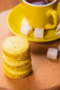 Macaroons with tea Stock Photos
